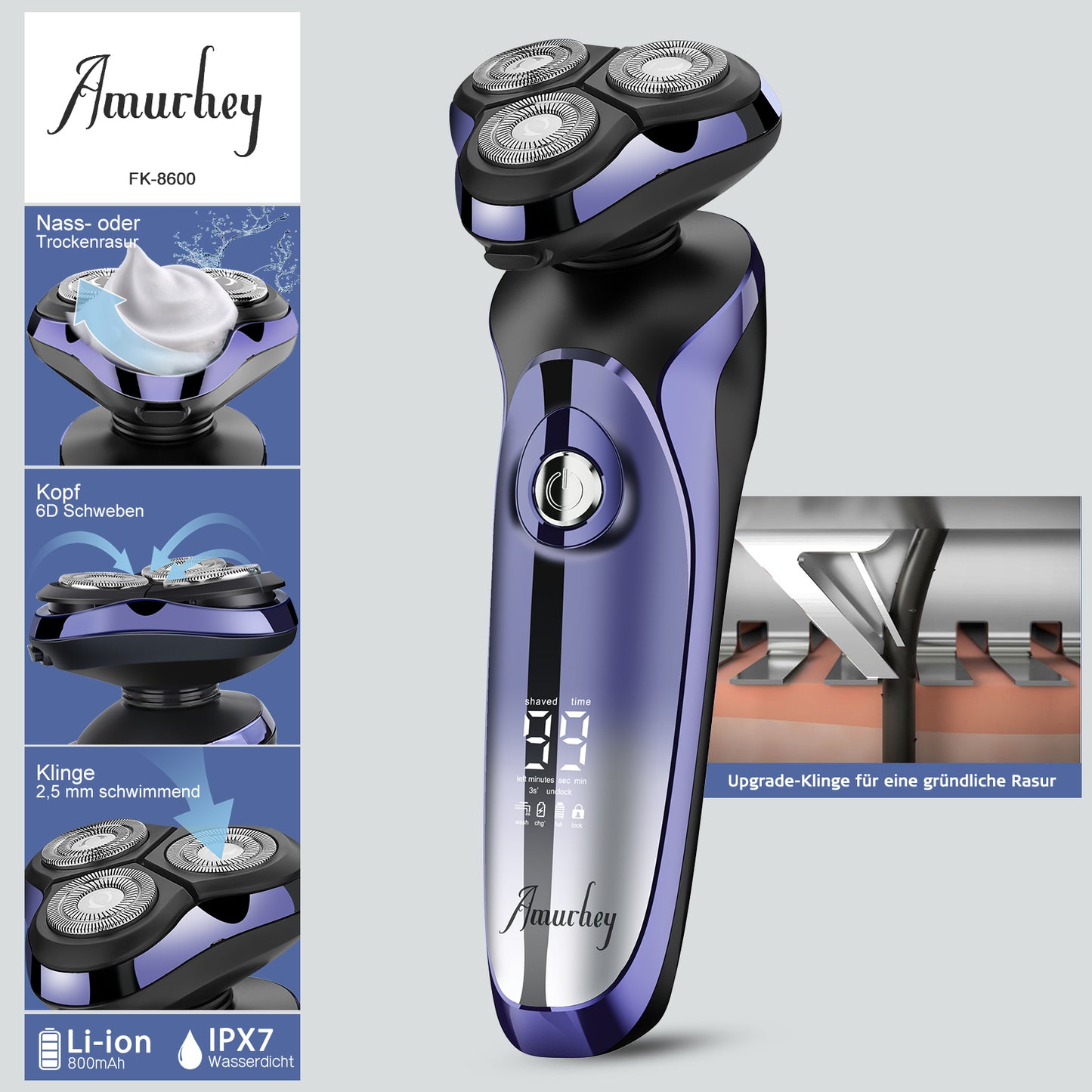 FK8600 Multifunctionele Elektrische Scheerset Metallic Blauw 