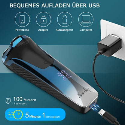 Amurhey FK375S Men's Shaver Pro: Elektrisch nat- en droogscheerapparaat inclusief GRATIS reisetui en 3 vervangende scheerkoppen 