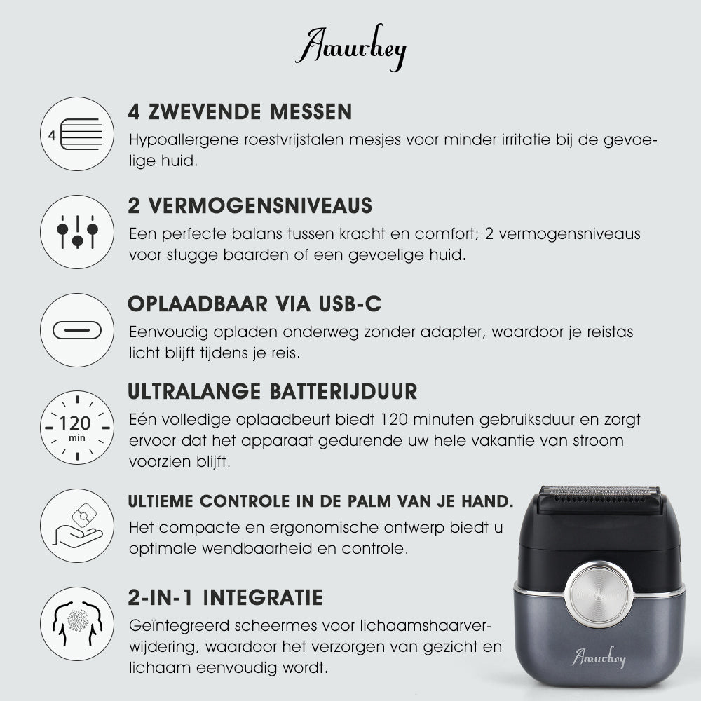 Amurhey FK706 Mini elektrische scheerapparaat voor mannen met reisetui